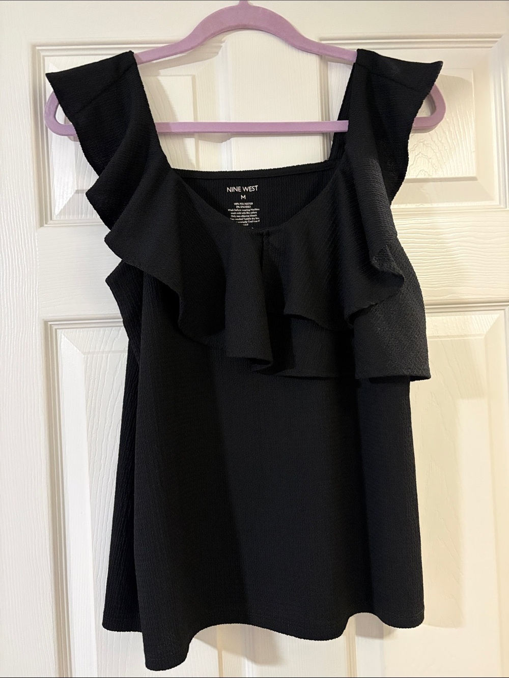 Nine West Black Ruffle-Front Sleeveless Blouse Medium